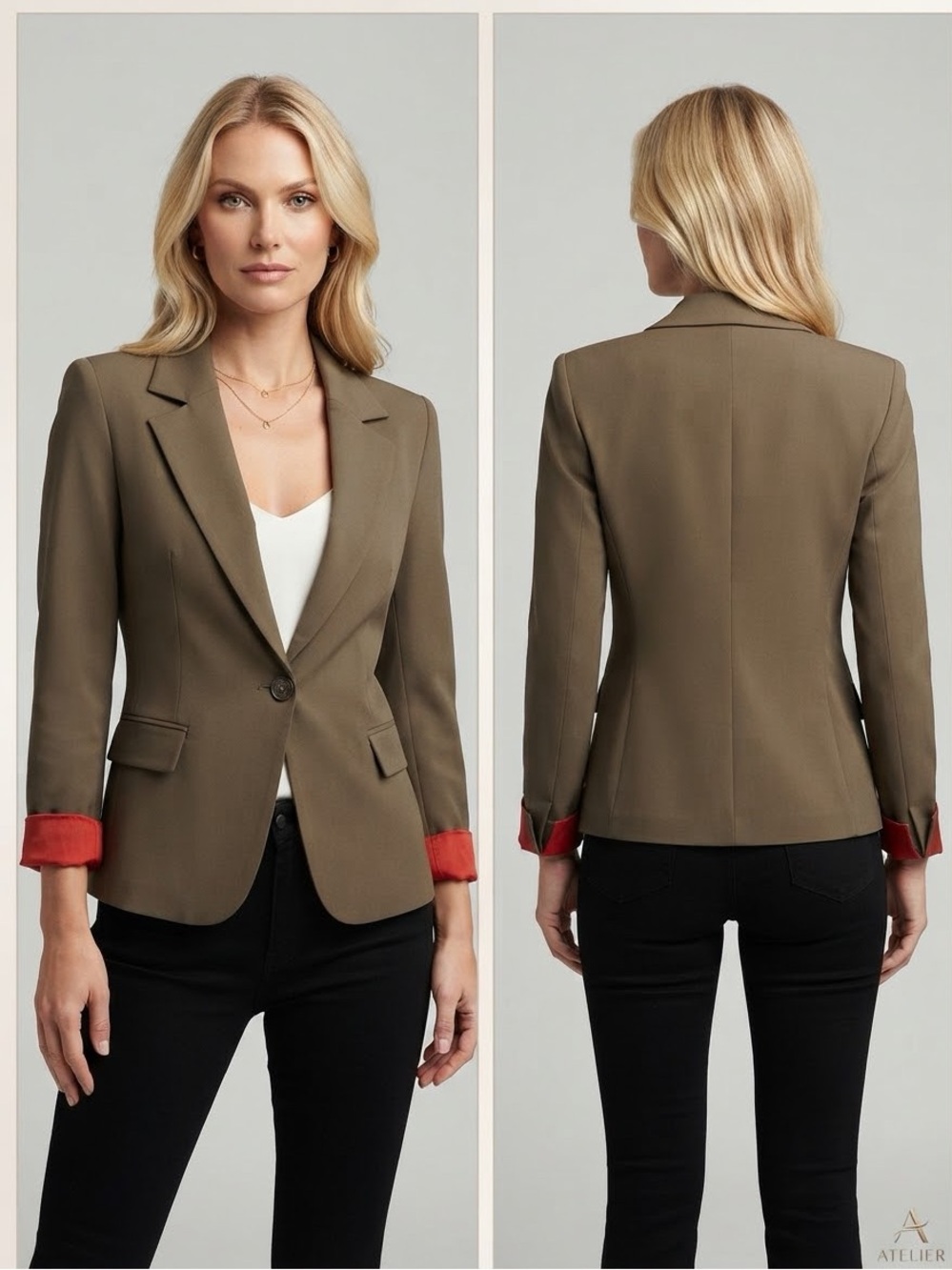 NWOT WOMEN BLAZER NOTCHED COLLAR LINED LONG SLEEVES SINGLE BUTTON FRONT IN TAUPE